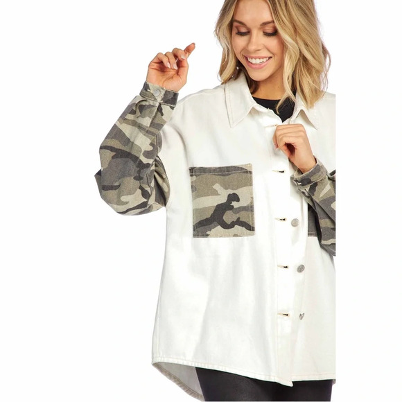 POL Rhodes Shacket Cream Camo SZ MED - Picture 6 of 7